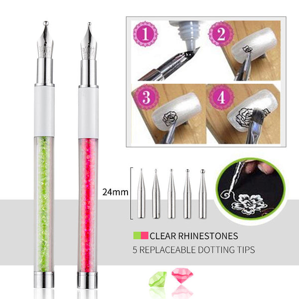 Crystal Nail Art Dotting Pen with 5 Dotting Tips for Design