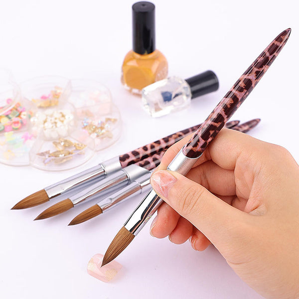 Aluminium Handle Acrylic Nail Art Brush with Leopard Print