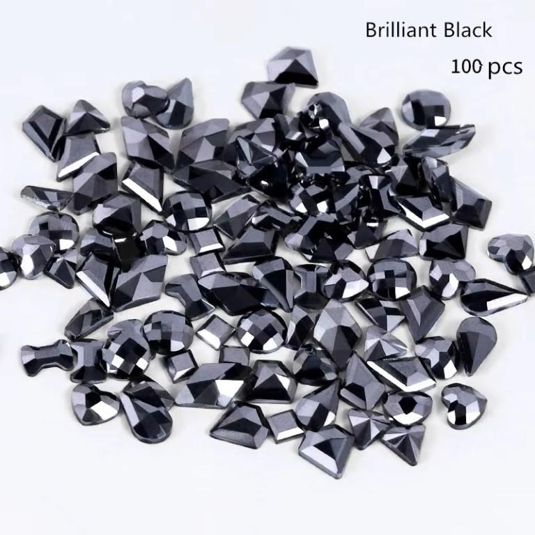 100pcs/bag Black Diamond Rhinestones Horse Eye Shape Crystal Flat Back Nails Rhinestone 3D Non Hot Fix Nail Art Decoration DIY