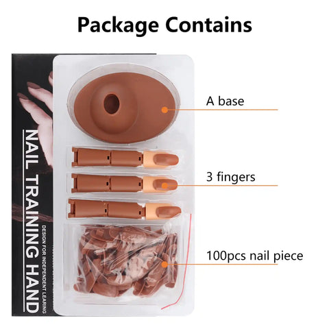 Nail Art Practice Finger Kit with 100 Replaceable Tips Durable, Flexible, and Soft for Nail Salon Training.