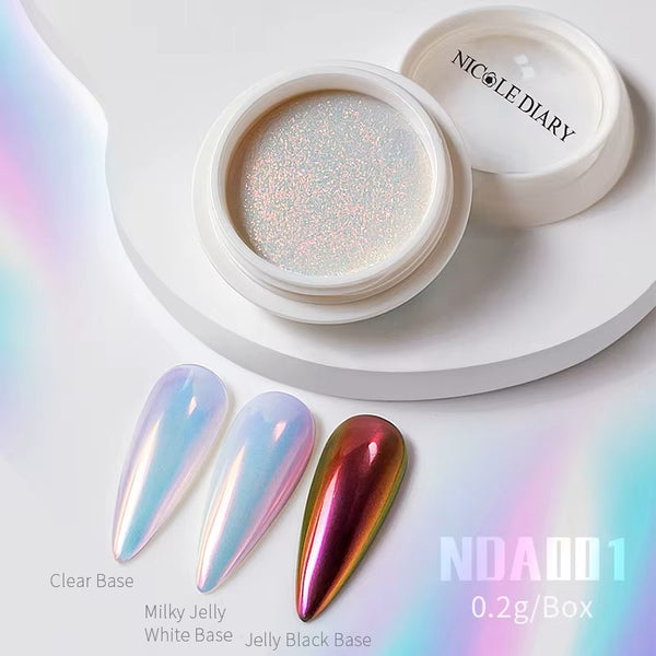 NICOLE DIARY Aurora Nail Powder White Pearl Chrome Mirror Effect Nail Art Glitter Pigment Powder