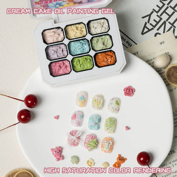 VINIMAY 9-Color Cream Cake Oil Painting Gel Palette – Textured 3D Nail Art Set