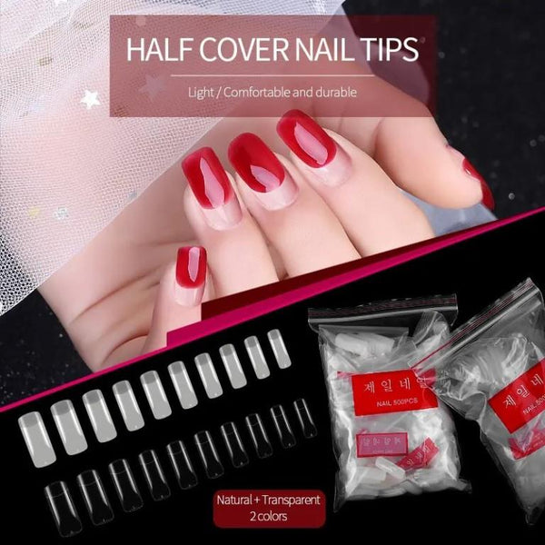 500 Tips Kit False Nails Full & Half 2 IN 1 French Acrylic ABS Tips Pack For Manicure C Smile 10 Sizes Acrylic tips For Manicure And Nail art