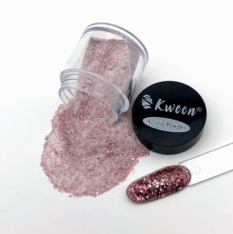 KWEEN Rose Pink Acrylic Nail Powder Mixed Hexagon Chunky Glitter Flakes Dust For DIY Nail Art Decoration And Extension