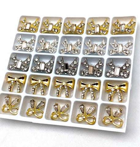 25PCS Alloy Nail Art Bow Charms 3D Gold Silver Metal Nail Decorations For Professionals Manicure Bowknot Accessories