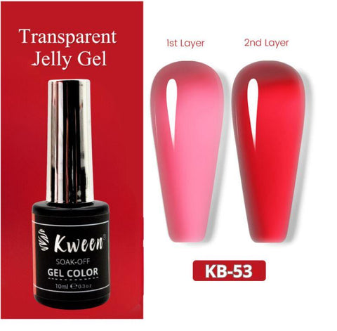 Kween Jelly Gel Nail Polish,Jelly Red Gel Polish Soak Off LED U V Nail Gel Polish Sheer Translucent Gel Nail Polish