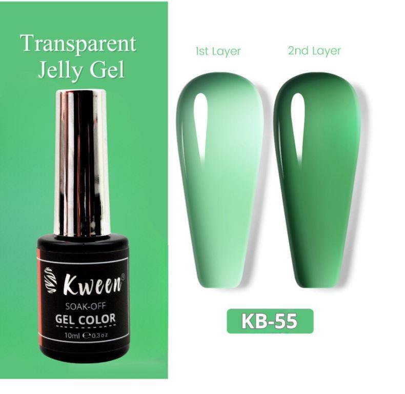 Kween Jelly Water Deep Green Gel Nail Polish Dark Green Nail Polish UV/LED Soak Off Gel Polish for Autumn and Winter