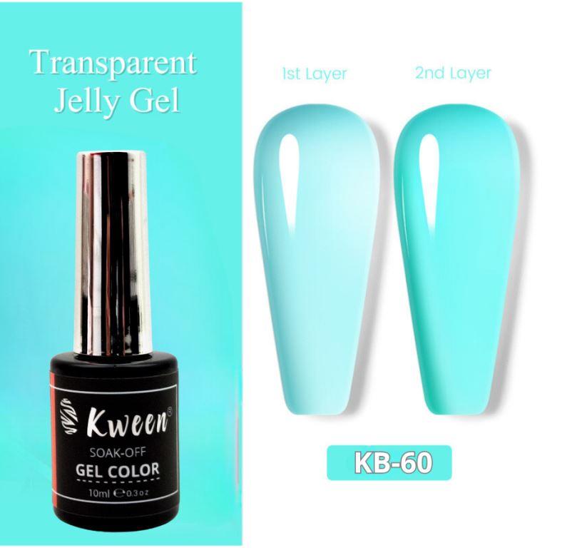 KWEEN Jelly Gel Nail Polish Aqua Blue Gel Nail Polish Translucent Soak Off Gel Polish For Nail art and Manicure