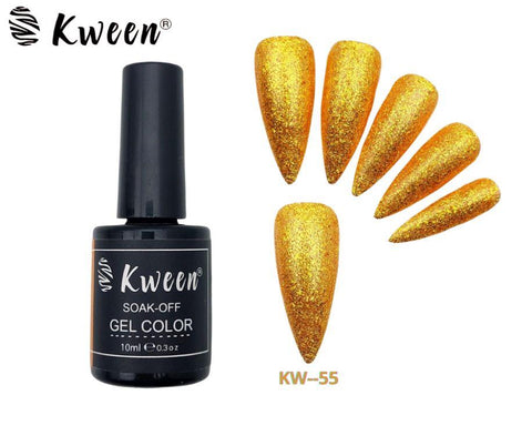 KWEEN Glitter Gel Nail Polish, Gold Diamond Gel Polish Spark Shiny Gel Nail Art Soak Off UV LED Lacquer Gel For Manicure