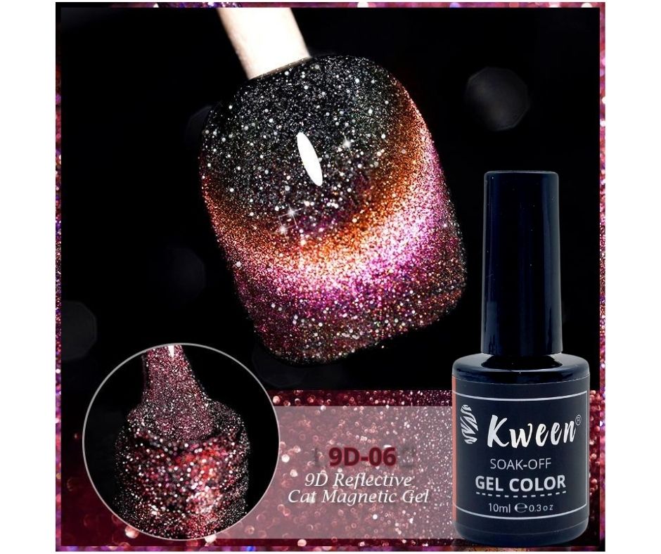 KWEEN Reflective 9D Cat Eye Gel Nail Polish, 10ML Galaxy Holographic Magnetic Gel Polish Set with Chameleon Effect Soak Off Gel Nail Art Manicure Kit