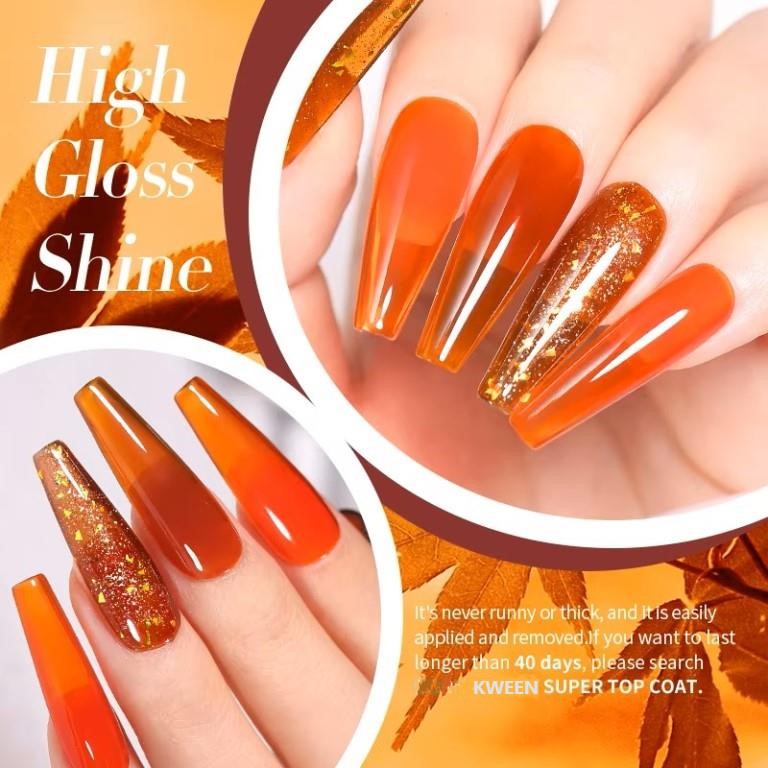 Kween Jelly Pumpkin Orange Gel Polish Translucent Nail UV LED Soak Off Nail Art Polish UV Gel Nail Semi Permanent For Nail art