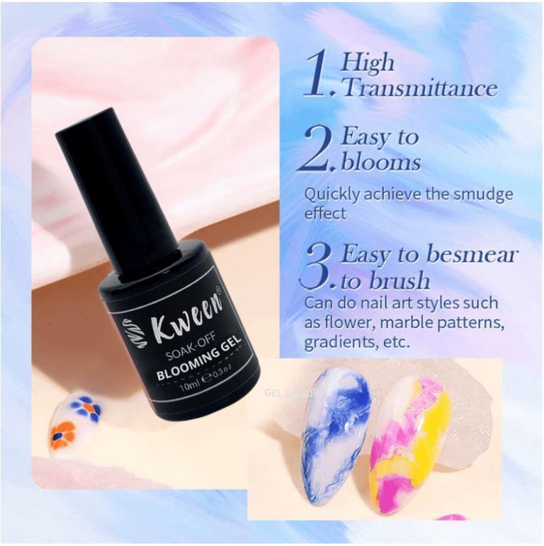 KWEEN Clear Blooming Gel Nail Polish Nail Painting Blooming Gel Polish Flower Marble Effect Nail Art Soak Off UV Gel Manicure