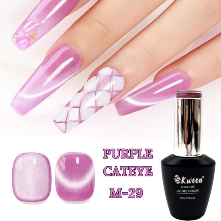 KWEEN Cat Eye Gel Nail Polish 15ml, Moonlight High Gloss Purple Gel Polish with Magnet, Silk Smooth Magnetic Gel Polish For Manicure