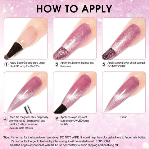 KWEEN 2Pcs/Set 10ml Pink Cat Magnetic Gel Polish with Pink Glitter Gel Polish