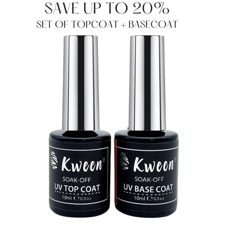 KWEEN Set Of 2 Base Coat and Top Coat 10ml Gel Nail Polish Transparent Soak Off Nail Primer Base Semi Permanent Gel Varnish For Nail Art