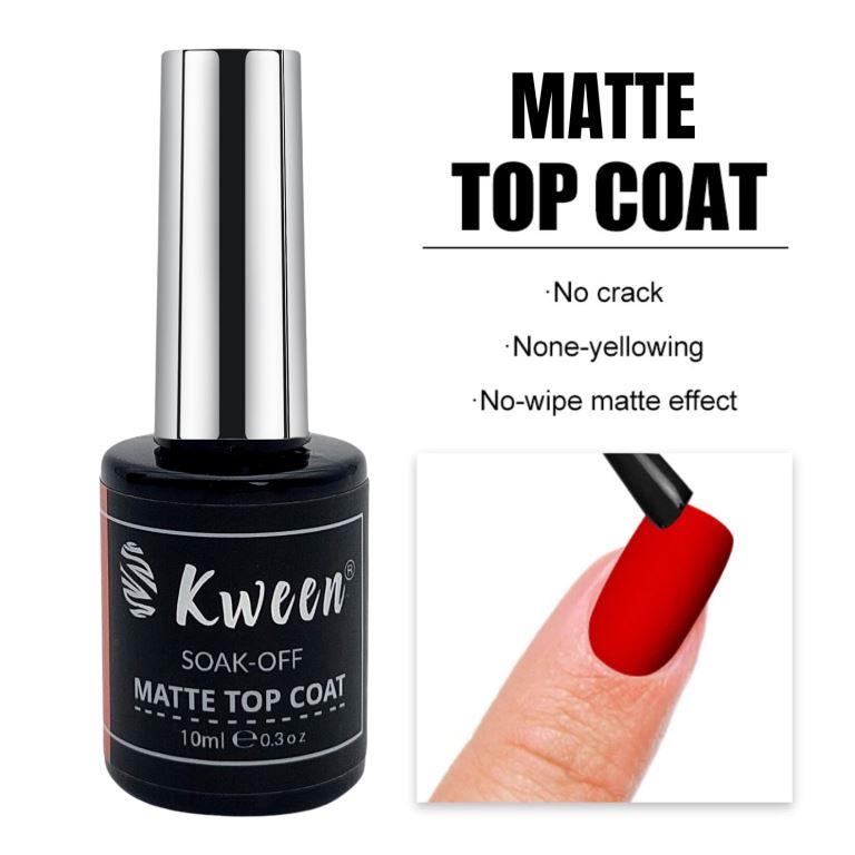KWEEN Matte Top Coat, Soak Off Top Coat Nail Polish, Gel Top Coat with Matte Finish and Long Lasting