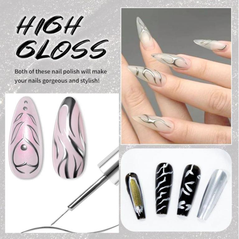 KWEEN Metallic Silver Painting Gel Liner Nail Art 3D Mirror Chrome Effect Gel For Nail art
