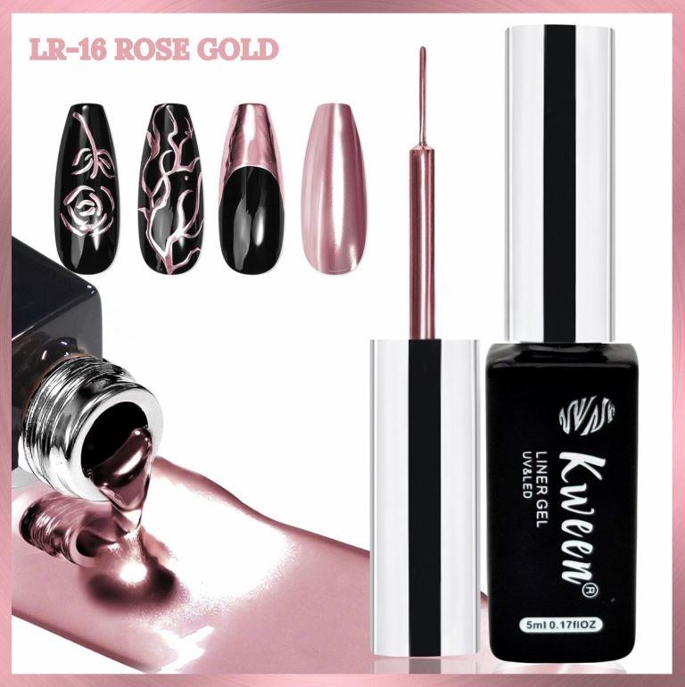 Kween Razz KWEEN Metallic Rose Gold Painting Liner Gel Build in Thin Brush Liner ...