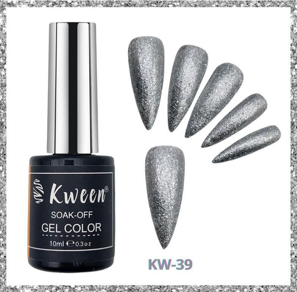 KWEEN Shiny Silver Glitter Gel Color UV/LED Gel Nail Polish Soak Off Gel Nil Color  For Manicure Nailart