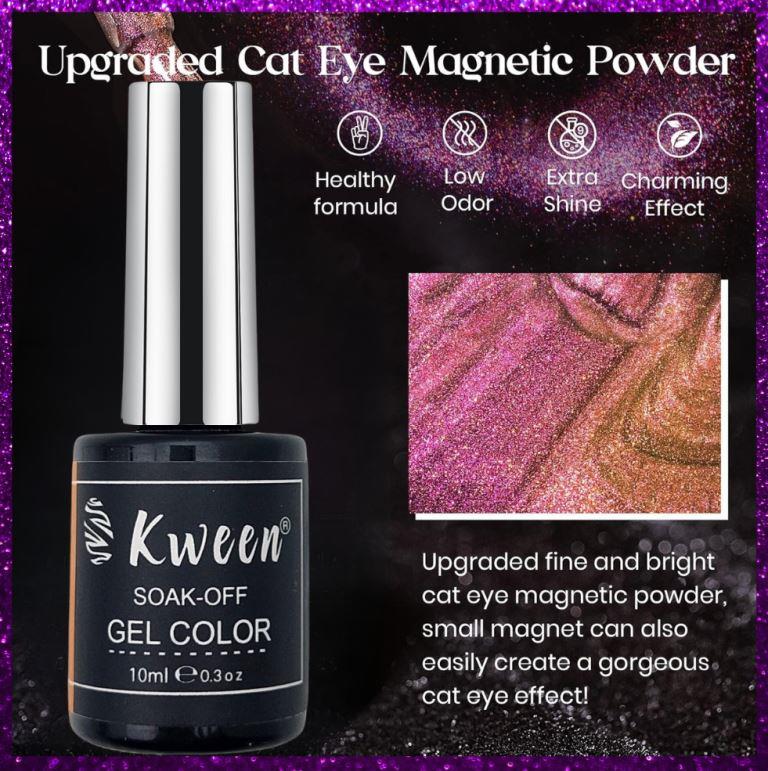 KWEEN Chameleon 9D Cat Eye Gel Polish 10ml, Holographic Galaxy Cateye Magnetic Nail Polish Gel, Magic Chameleon Home Salon Manicure Set with Magnet Stick for Ladies