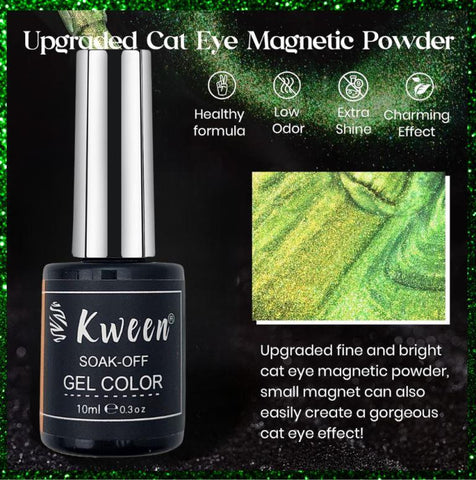 KWEEN 9D Cat Eye Gel Nail Polish 10ml, Holographic Galaxy Cateye Magnetic Nail Polish Gel, Magic Chameleon Color For Manicure