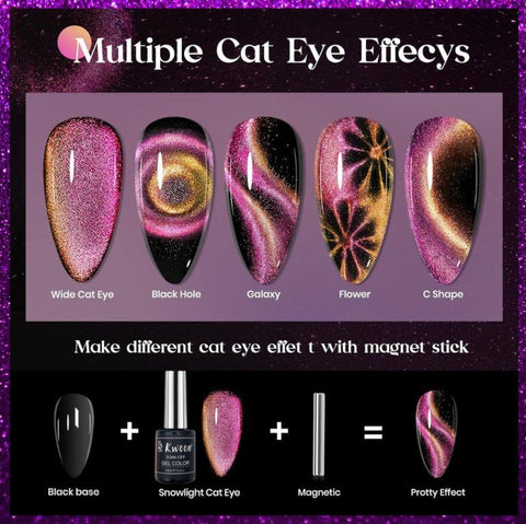 KWEEN Chameleon 9D Cat Eye Gel Polish 10ml, Holographic Galaxy Cateye Magnetic Nail Polish Gel, Magic Chameleon Home Salon Manicure Set with Magnet Stick for Ladies