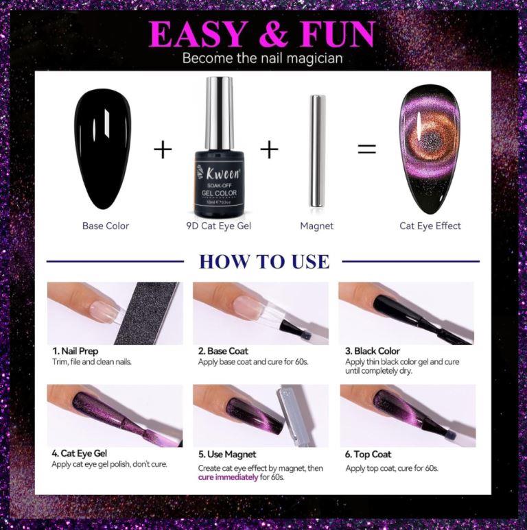 KWEEN PEACOCK Cat Eye Gel Nail Polish, Magnetic Gel Polish Magic Shimmer Galaxy Effect Holographic Glitter Silky Cat Eye Nail Polish Soak Off Nail Art Salon Manicure at Home