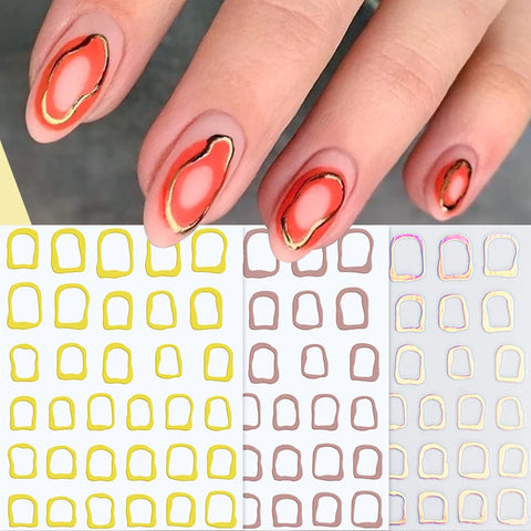 3D Gold Silver Laser Adhesive Sticker for Nails Irregular Pattern Frame Metal Color Nail Art Decals