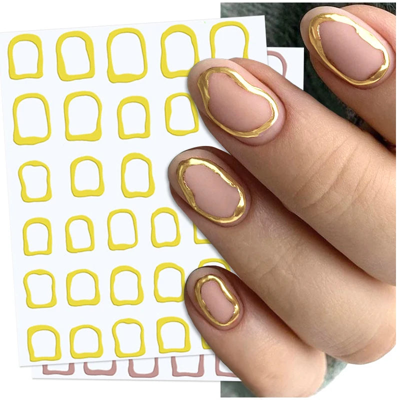 3D Gold Silver Laser Adhesive Sticker for Nails Irregular Pattern Frame Metal Color Nail Art Decals