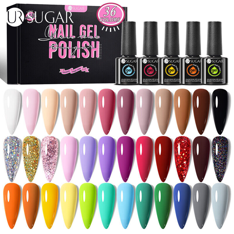 UR SUGAR 36 Colors Gel Nail Polish Set, All Seasons Collection Yellow Orange Red Green Blue Pink Glitter Gel Polish for Fall Winter Soak Off Gel Nail Art Kit Gifts for Women professional Manicure Gel Nail Art