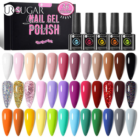 UR SUGAR 36 Colors Gel Nail Polish Set, All Seasons Collection Yellow Orange Red Green Blue Pink Glitter Gel Polish for Fall Winter Soak Off Gel Nail Art Kit Gifts for Women professional Manicure Gel Nail Art