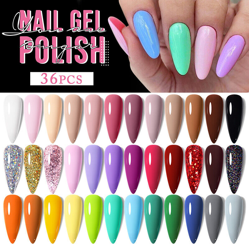 UR SUGAR 36 Colors Gel Nail Polish Set, All Seasons Collection Yellow Orange Red Green Blue Pink Glitter Gel Polish for Fall Winter Soak Off Gel Nail Art Kit Gifts for Women professional Manicure Gel Nail Art