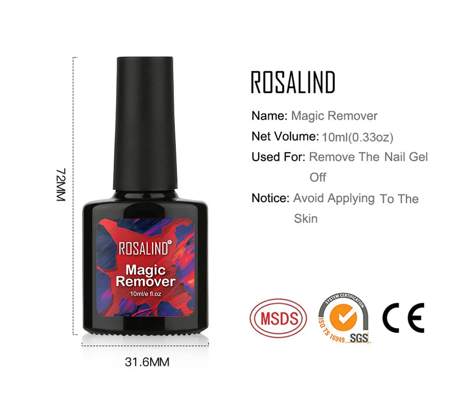 Rosalind Nail Gel Polish MAGIC REMOVER Burst in 2-3min Acetone Soak Off Professional Manicure Nail Art