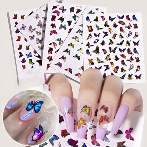 Butterfly Nail Stickers Realistic Holographic Multi Colored Butterflies Star Self-adhesive Nail Decals DIY Nail Art Accessories Stickers