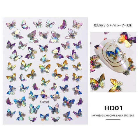 Butterfly Nail Stickers Realistic Holographic Multi Colored Butterflies Star Self-adhesive Nail Decals DIY Nail Art Accessories Stickers