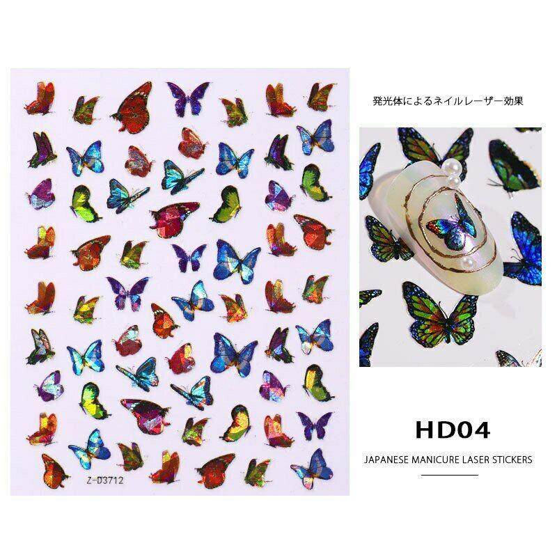 Butterfly Nail Stickers Realistic Holographic Multi Colored Butterflies Star Self-adhesive Nail Decals DIY Nail Art Accessories Stickers