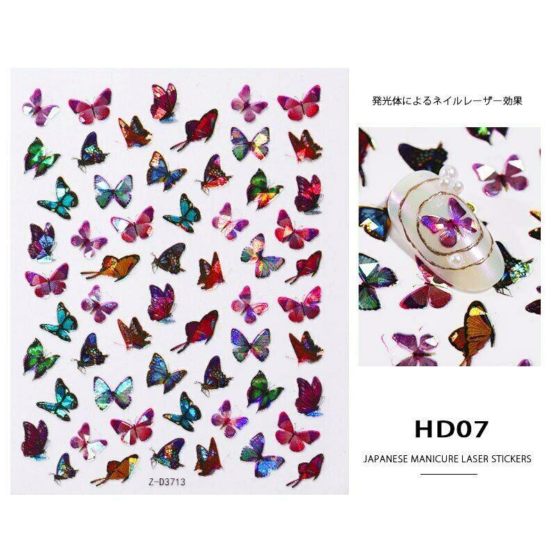 Butterfly Nail Stickers Realistic Holographic Multi Colored Butterflies Star Self-adhesive Nail Decals DIY Nail Art Accessories Stickers