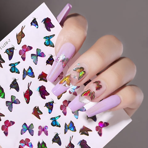 Butterfly Nail Stickers Realistic Holographic Multi Colored Butterflies Star Self-adhesive Nail Decals DIY Nail Art Accessories Stickers