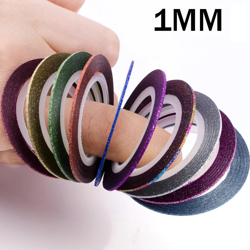 10 Rolls Glitter Scrub Nail Art Striping Tape Line Sticker Tips Decorations DIY Self-Adhesive Decal Tools Manicure 1MM 2MM 3MM