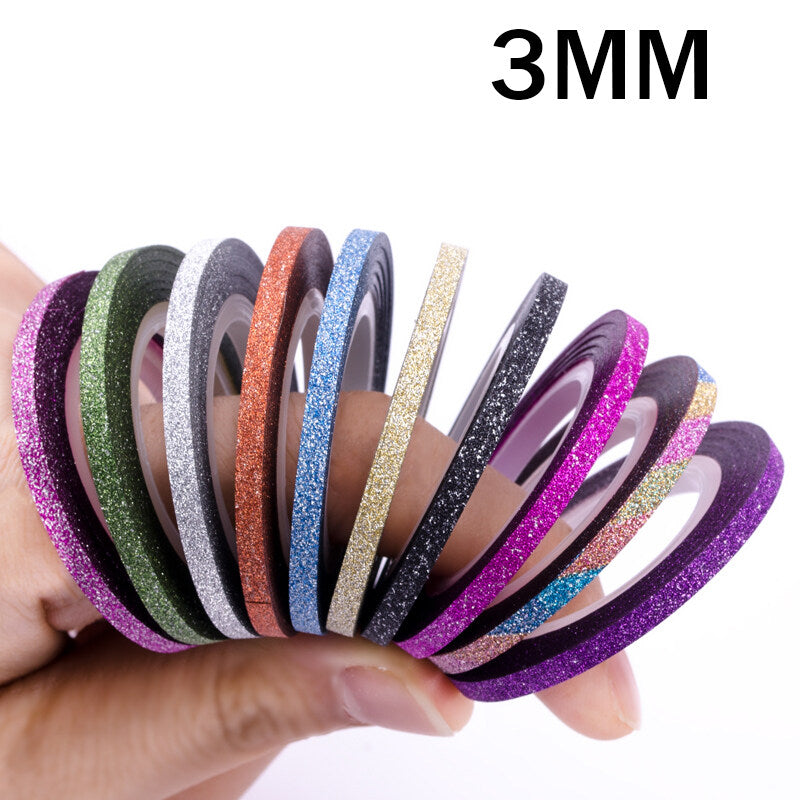 10 Rolls Glitter Scrub Nail Art Striping Tape Line Sticker Tips Decorations DIY Self-Adhesive Decal Tools Manicure 1MM 2MM 3MM