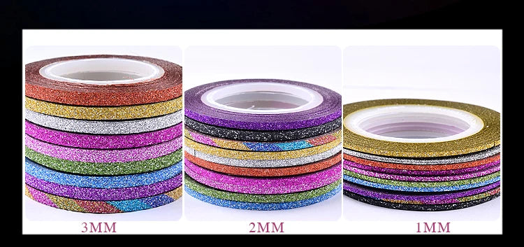 10 Rolls Glitter Scrub Nail Art Striping Tape Line Sticker Tips Decorations DIY Self-Adhesive Decal Tools Manicure 1MM 2MM 3MM