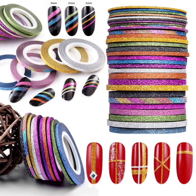 Decora Tips 10 Rolls Glitter Scrub Nail Art Striping Tape Line Sticker Tips Decora ...