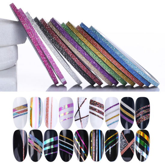 10 Rolls Glitter Scrub Nail Art Striping Tape Line Sticker Tips Decorations DIY Self-Adhesive Decal Tools Manicure 1MM 2MM 3MM