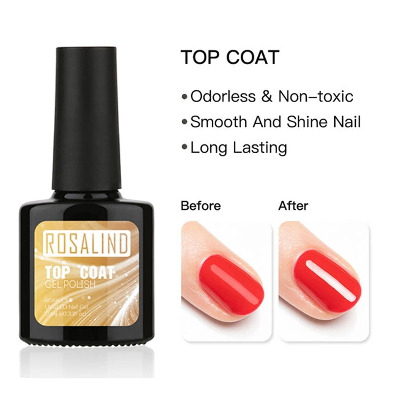 ROSALIND Gel Polish Set Top Coat 10ml primer Soak off UV Lamp Semi Permanent Nails Art Polish Multi-use Gel Nail Polish