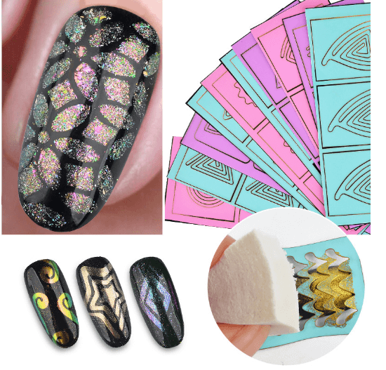 10pcs Nail Vinyl Stencils Sheets for Nail Art Design Designs of French Nail Airbrush Stencils, Acrylic Hollow Dual-use Nail Art Stickers DIY Manicure Decorative