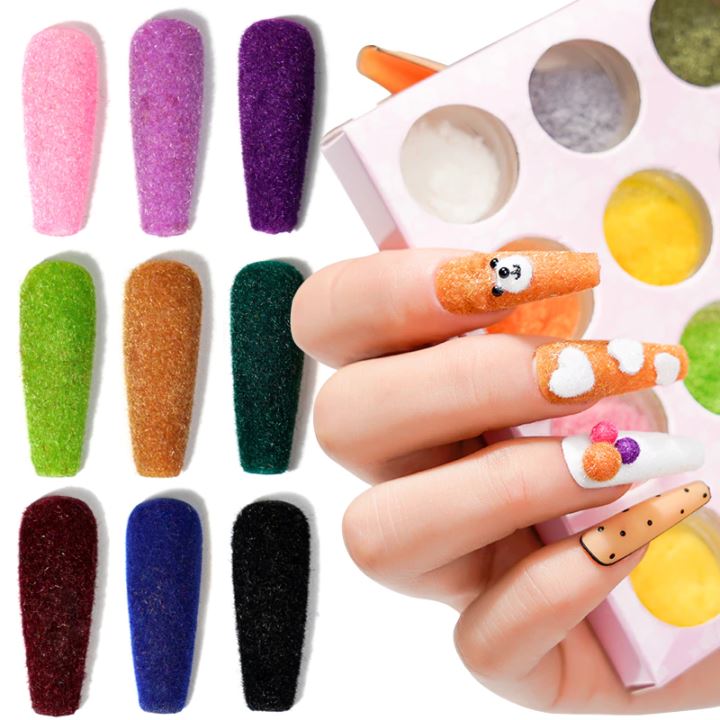 12 Pcs Nails Flocking Powder Flocking Fibers Jars for Nail Art Decor Manicure