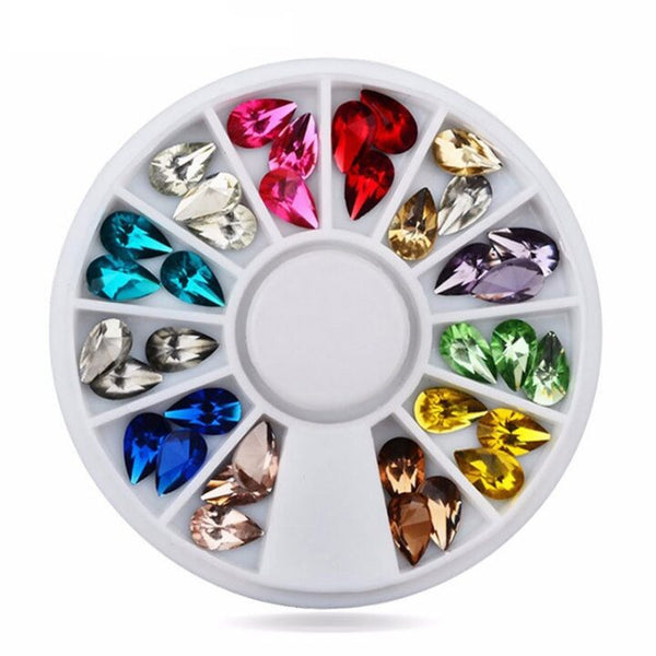 36pcs/set Glitter Drop Water Colorful Nail Art Decoration Rhinestones Wheel 5X8mm 3D Design Charm Nail Tips Gem Stones Accessory