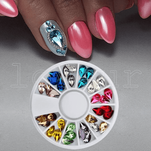 36pcs/set Glitter Drop Water Colorful Nail Art Decoration Rhinestones Wheel 5X8mm 3D Design Charm Nail Tips Gem Stones Accessory