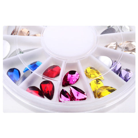 36pcs/set Glitter Drop Water Colorful Nail Art Decoration Rhinestones Wheel 5X8mm 3D Design Charm Nail Tips Gem Stones Accessory