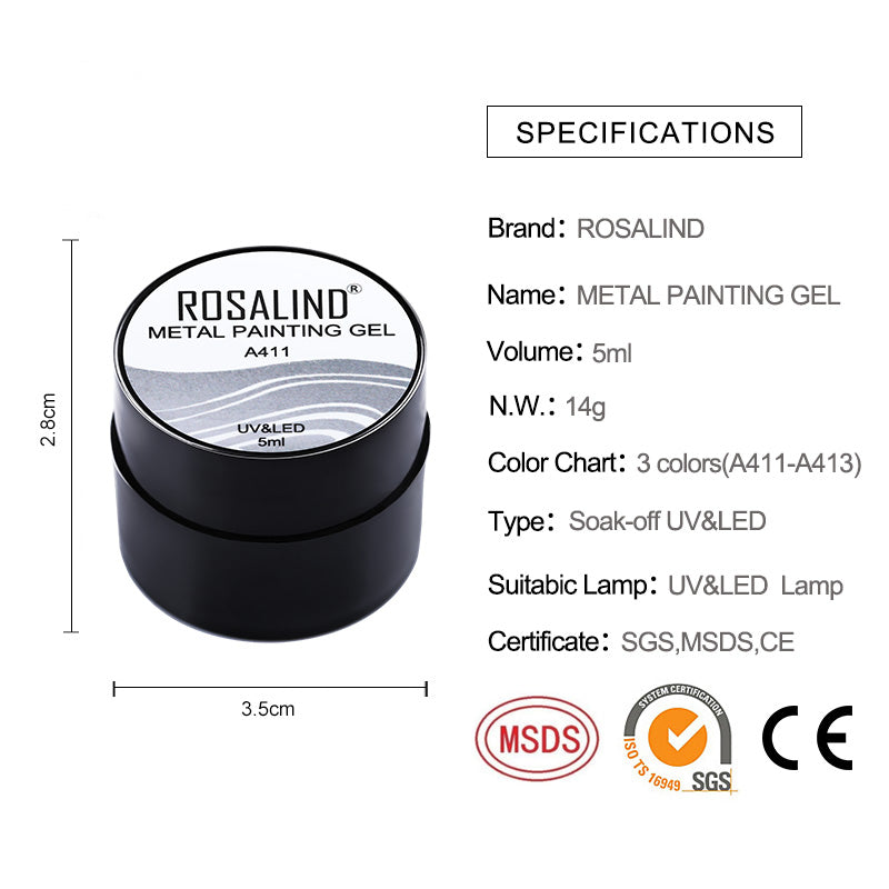 ROSALIND 5ml Metal Painting Nail Gel Bright For Nail Art Design LED/UV Lamp Nail Gel Polish Manicure DIY Polish Design Nail Art Painted